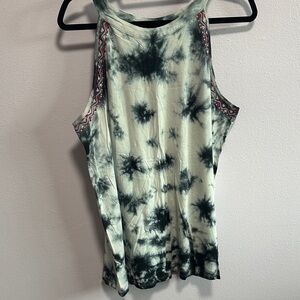 torrid Black & White Tie-Dye Halter Tank with Embroidered Trim